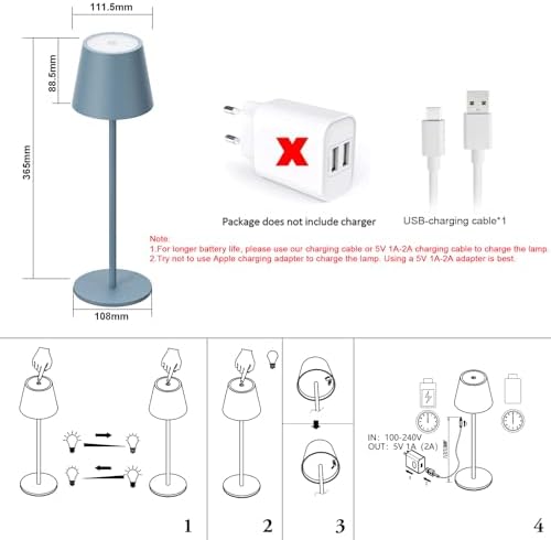 Klighten 2er Set LED Dimmbare Akku Tischlampe Blau – Kabellos, Warmlicht 3000K für Innen & Außen, USB-C, Aluminium, IP54