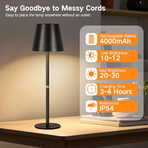 OUTON Kabellose LED Tischlampe 2er Set – Touch dimmbar, 3 Farbtemperaturen, IP54 wasserdicht, ideal für drinnen & drauße