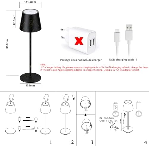 Klighten 2er Set LED Dimmbare Akku Tischlampe Blau – Kabellos, Warmlicht 3000K für Innen & Außen, USB-C, Aluminium, IP54