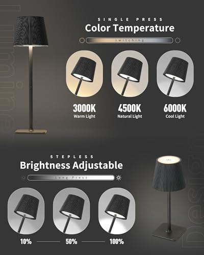 Kabellose LED Tischlampe von – Dimmbare Nachttischlampe mit Magnetköpfen, 3000K Weiß & RGB, IP54 Wasserdicht für Schlaf