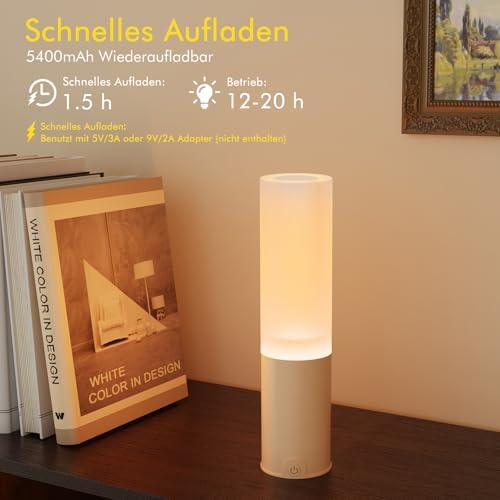 EppieBasic Kabellose LED Tischlampe: Modern dimmbare Touch-Lampe mit 5400mAh Akku für gemütliche Wohnzimmer-Ecken - Idea