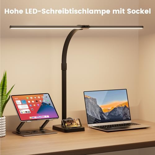 Doppelkopf LED Schreibtischlampe dimmbar 24W – 80CM Klemmbar für Augenschutz im Büro