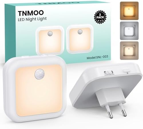 LED Nachtlicht Steckdose mit Bewegungsmelder, dimmbar für Kinderzimmer und Treppen, 3 Farbtemperaturen, 2 Stück