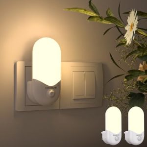 2er Set LED Nachtlicht mit Dämmerungssensor und Bewegungsmelder für Kinderzimmer, Treppen, Schlafzimmer – Warmweißes Lic