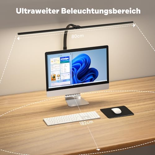 Doppelkopf LED Schreibtischlampe dimmbar 24W – 80CM Klemmbar für Augenschutz im Büro