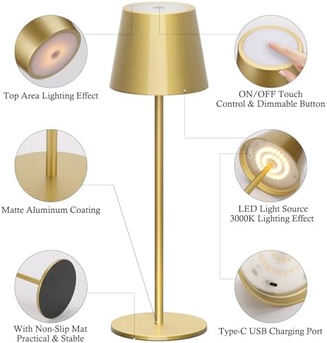 Klighten 2er Set LED Dimmbare Akku Tischlampe Blau – Kabellos, Warmlicht 3000K für Innen & Außen, USB-C, Aluminium, IP54