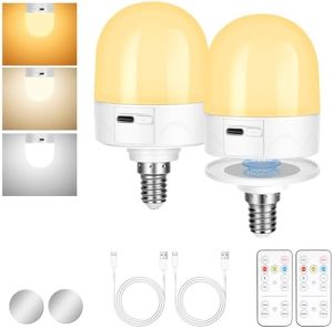AUAUY E14 Wiederaufladbare Glühbirne mit Fernbedienung - 3W dimmbare Akku-Glühbirne für Camping und Schlafzimmer (2 Pack