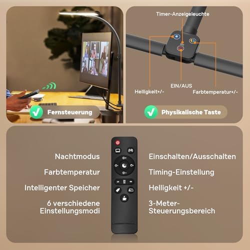 Doppelkopf LED Schreibtischlampe dimmbar 24W – 80CM Klemmbar für Augenschutz im Büro