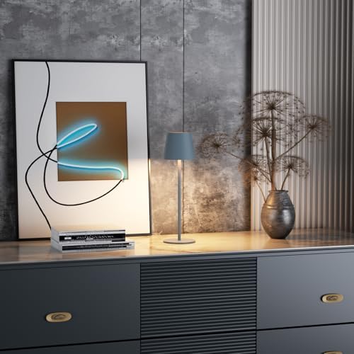Klighten 2er Set LED Dimmbare Akku Tischlampe Blau – Kabellos, Warmlicht 3000K für Innen & Außen, USB-C, Aluminium, IP54