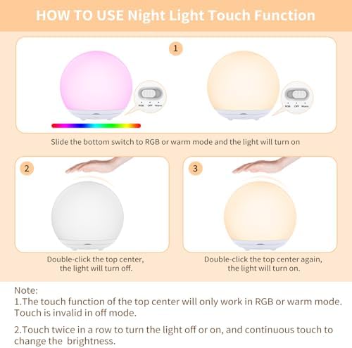 Nachtlicht Kinder, USB aufladbares Stilllicht mit RGB, dimmbare Touch-Nachttischlampe für Babyzimmer, Camping & Geschenk