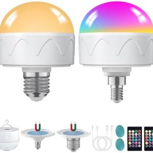Akku E27/E14 Glühbirne mit Fernbedienung - 12 Farben, dimmbar & USB-C, ideal für Zuhause