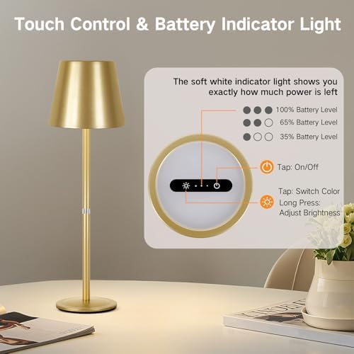 OUTON Kabellose LED Tischlampe 2er Set – Touch dimmbar, 3 Farbtemperaturen, IP54 wasserdicht, ideal für drinnen & drauße