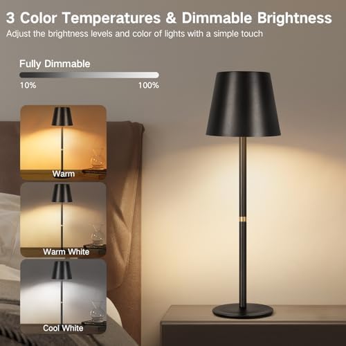 OUTON Kabellose LED Tischlampe 2er Set – Touch dimmbar, 3 Farbtemperaturen, IP54 wasserdicht, ideal für drinnen & drauße