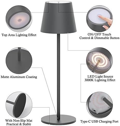 Klighten 2er Set LED Dimmbare Akku Tischlampe Blau – Kabellos, Warmlicht 3000K für Innen & Außen, USB-C, Aluminium, IP54