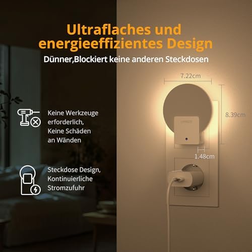 Lyridz Nachtlicht Steckdose mit Dämmerungssensor - Dimmbares LED Licht für Flur, Treppe, Schlafzimmer, Kinderzimmer - 2