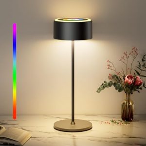 TYEE Kabellose LED Tischlampe – Dimmbar, Akku, IP54 wasserdicht für drinnen & draußen, RGB & USB-C, Schwarz