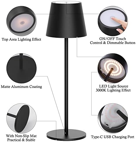 Klighten 2er Set LED Dimmbare Akku Tischlampe Blau – Kabellos, Warmlicht 3000K für Innen & Außen, USB-C, Aluminium, IP54