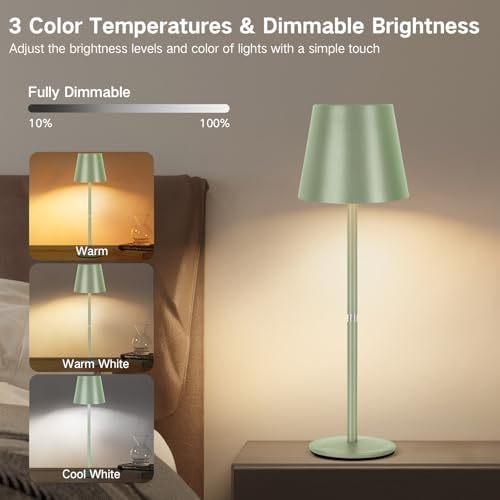 OUTON Kabellose LED Tischlampe 2er Set – Touch dimmbar, 3 Farbtemperaturen, IP54 wasserdicht, ideal für drinnen & drauße