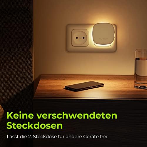 AUVON Nachtlicht Steckdose mit Bewegungssensor und Dämmerungssensor, 2er Set warmweiße LED für Flur, Treppe, Schlafzimme