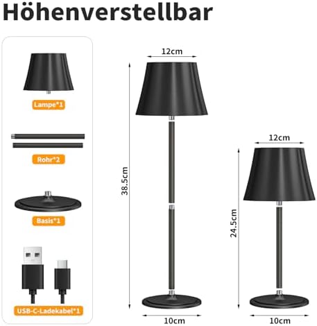 Suright Kabellose Tischlampe – 5000mAh Akku, 3 Farbmodi, dimmbar, ideal für Outdoor Camping & Terrasse