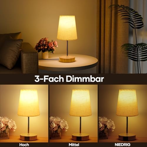 Suright Nachttischlampe Touch Dimmbar mit USB Anschlüssen – Stilvolle Tischlampe für gemütliche Schlafzimmer und Wohnzim