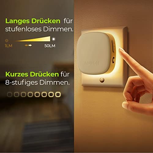 AUVON Nachtlicht Steckdose mit Bewegungssensor und Dämmerungssensor, 2er Set warmweiße LED für Flur, Treppe, Schlafzimme