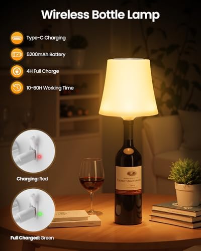 Kabellose LED Flaschenlampe von , 5200mAh Akku, 7 RGB Farben, dimmbar & IP54 wasserdicht für Esszimmer, Wohnzimmer & Sch