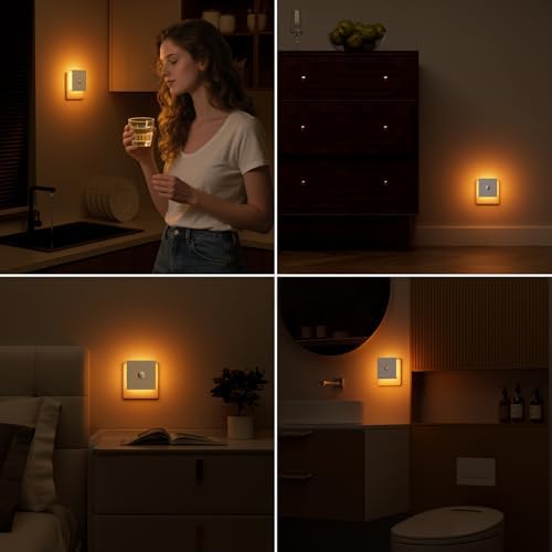 Nachtlicht Steckdose mit Bewegungsmelder – 2er Set, dimmbare LED für Kinderzimmer, Schlafzimmer und Flur – Schwarz