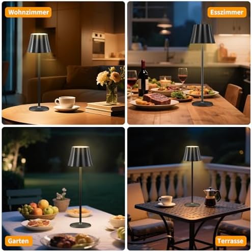 Suright Kabellose Tischlampe – 5000mAh Akku, 3 Farbmodi, dimmbar, ideal für Outdoor Camping & Terrasse