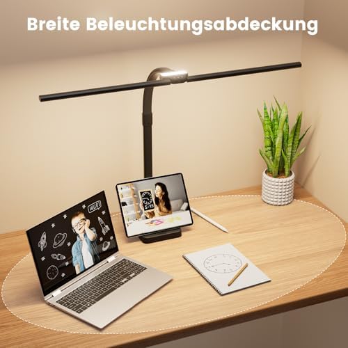 Doppelkopf LED Schreibtischlampe dimmbar 24W – 80CM Klemmbar für Augenschutz im Büro
