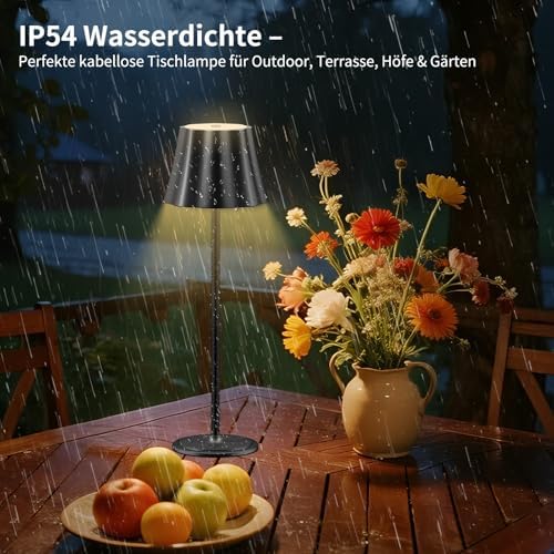 Suright Kabellose Tischlampe – 5000mAh Akku, 3 Farbmodi, dimmbar, ideal für Outdoor Camping & Terrasse