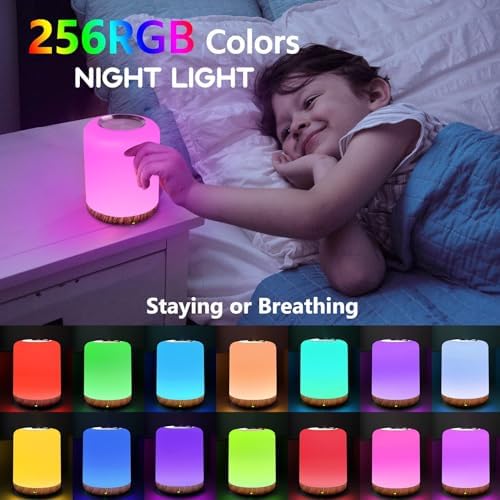 SOLIDEE Touch Dimmbar Nachttischlampe, LED Nachtlicht für Babys mit 256 RGB, ideal für Schlafzimmer und Wohnzimmer