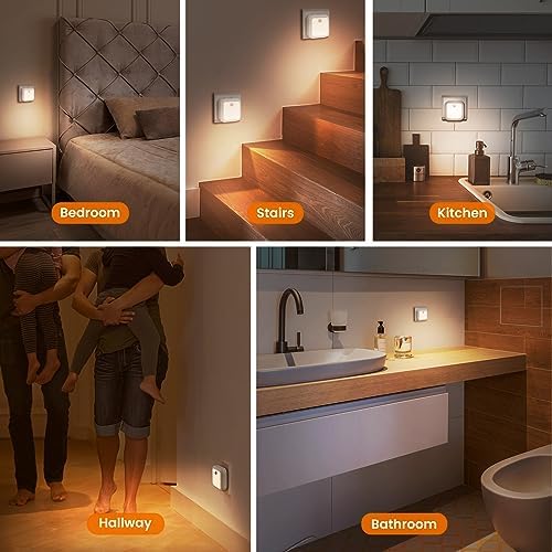 LED Nachtlicht Steckdose mit Bewegungsmelder, dimmbar für Kinderzimmer und Treppen, 3 Farbtemperaturen, 2 Stück