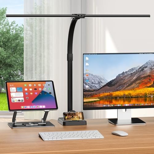 Doppelkopf LED Schreibtischlampe dimmbar 24W – 80CM Klemmbar für Augenschutz im Büro