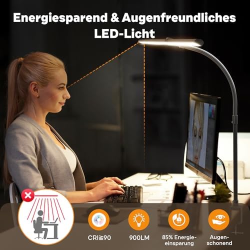 Doppelkopf LED Schreibtischlampe dimmbar 24W – 80CM Klemmbar für Augenschutz im Büro