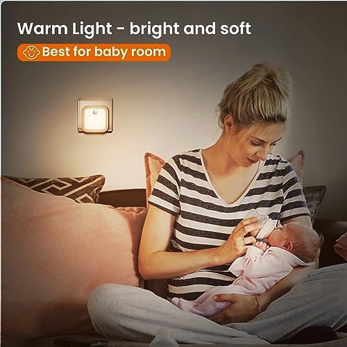 LED Nachtlicht Steckdose mit Bewegungsmelder, dimmbar für Kinderzimmer und Treppen, 3 Farbtemperaturen, 2 Stück