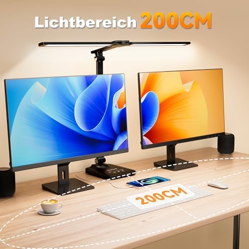 Doppelkopf LED Schreibtischlampe dimmbar mit 5 Farbtemperaturen & USB-Anschluss für modernes Home Office