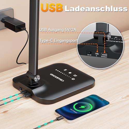 Doppelkopf LED Schreibtischlampe dimmbar mit 5 Farbtemperaturen & USB-Anschluss für modernes Home Office