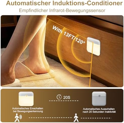 LED Nachtlicht mit Bewegungsmelder 2 Stück | Aufladbar, Warmweiß für Kinderzimmer & Flur