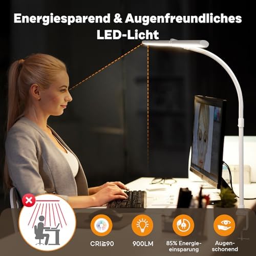 Doppelkopf LED Schreibtischlampe dimmbar 24W – 80CM Klemmbar für Augenschutz im Büro