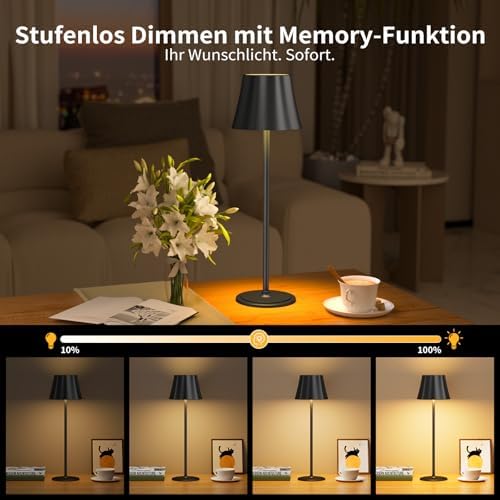 Suright Kabellose Tischlampe – 5000mAh Akku, 3 Farbmodi, dimmbar, ideal für Outdoor Camping & Terrasse